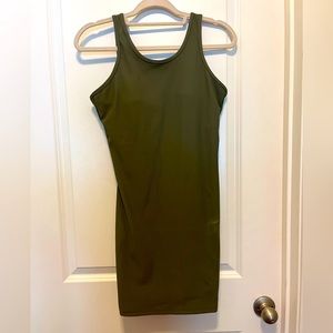 Fitted army green mini dress- size large. Sewn in molded cups. Never worn
